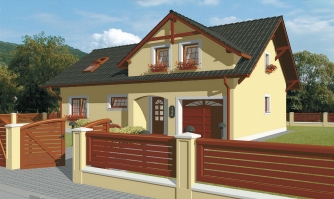 Attic house with large living room and a garage.